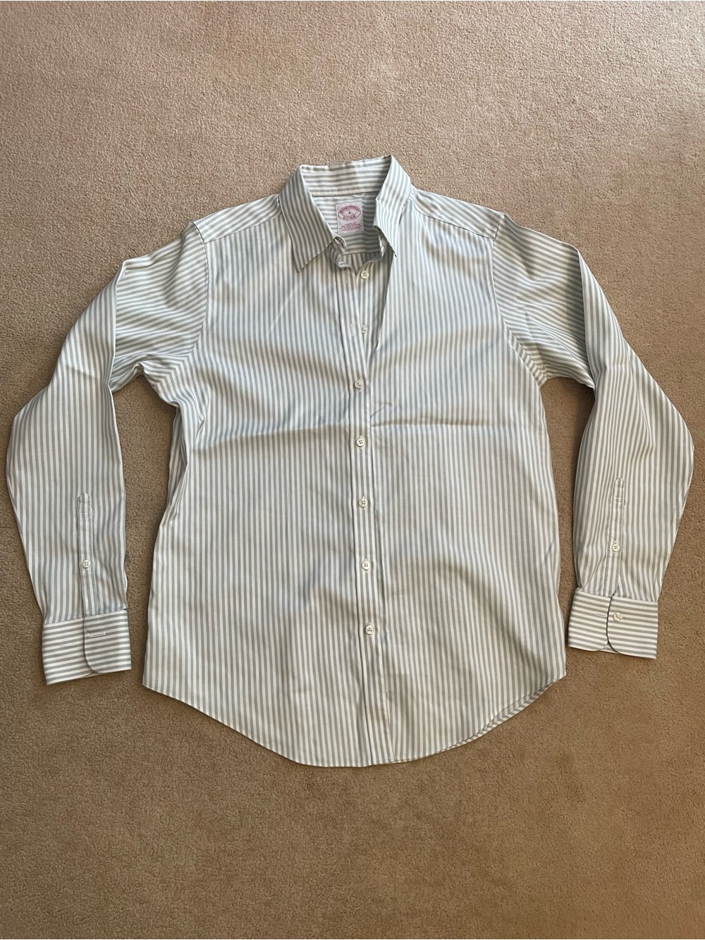 Brooks Brothers White and Light Blue Striped Button-Down Shirt